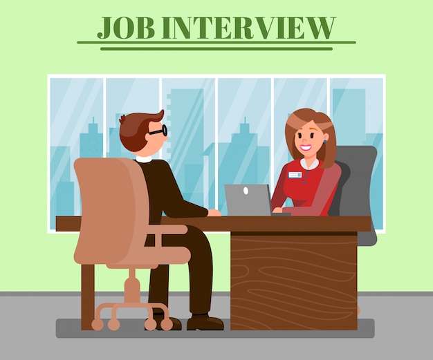 Man at Job Interview Flat Vector Illustration