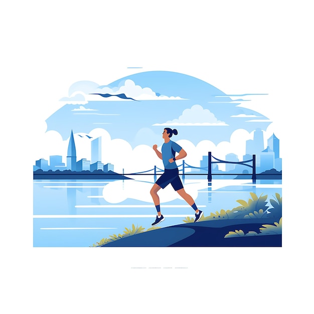 Man jogging by the waterfront flat vector svg solid color