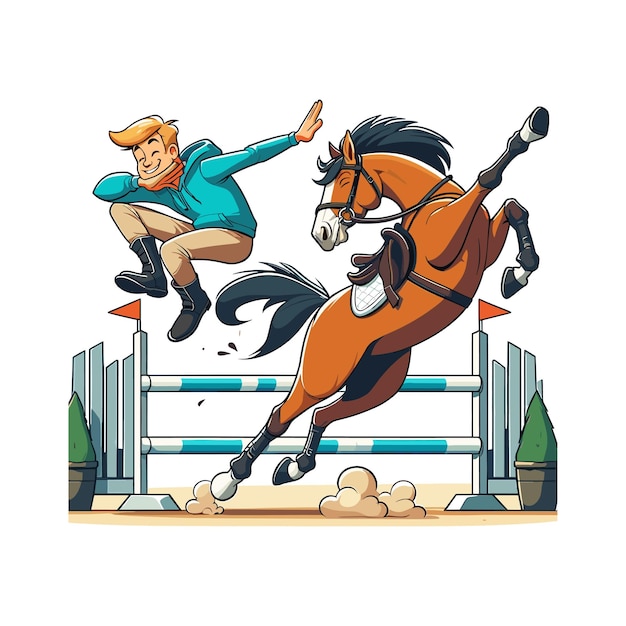 a man jumping a horse with a man jumping over a hurdle a majestic horse striking a powerful dab pos