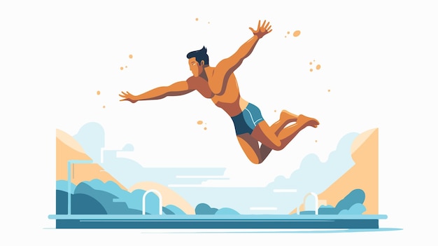 Vector man jumping into swimming pool vector illustration