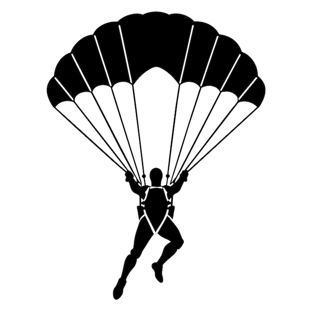 Man Jumping With Parachute vector silhouette white background 11