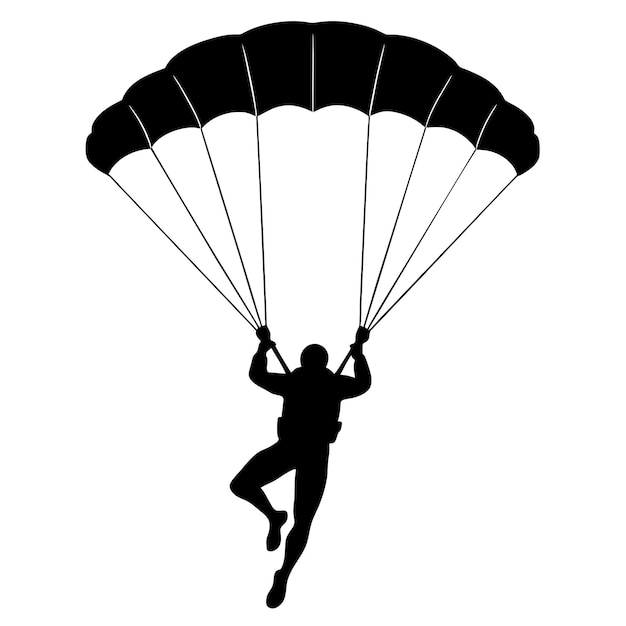 Man Jumping With Parachute vector silhouette white background 7