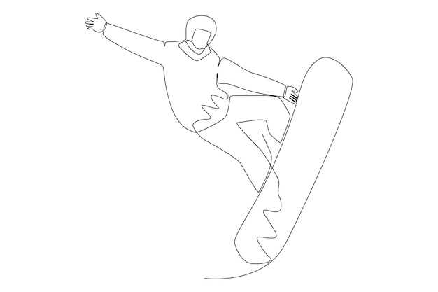 A man jumps while using a snowboard in the winter