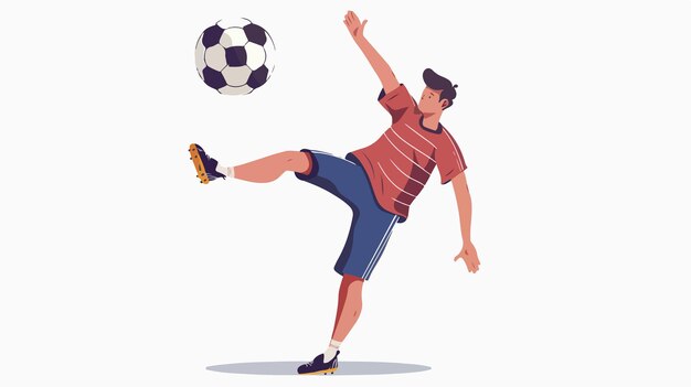 Vector man kicking football ball over head flat vector