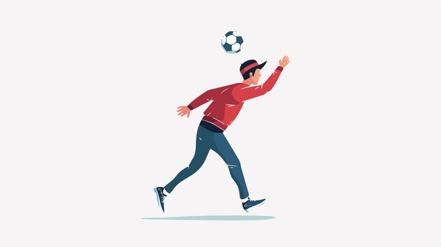 Vector man kicking football ball over head flat vector