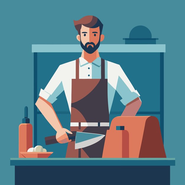 Vector a man in a kitchen with a knife in his hand