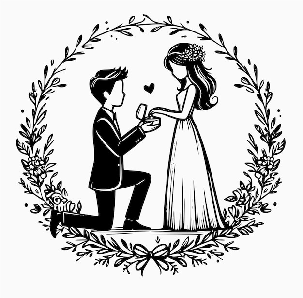 a man kneeling down to give a ring to a bride wedding purposal vector