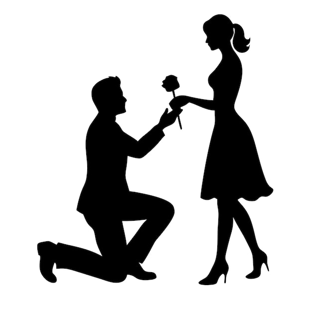 Vector a man kneeling down to a woman kneeling down to give a flower to a woman