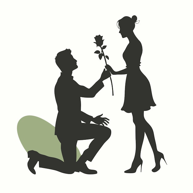 a man kneeling down to a woman kneeling down to give a flower to a woman