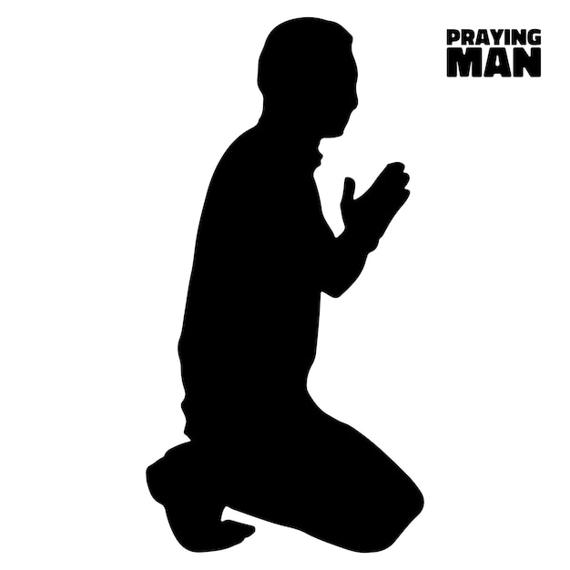 A man kneeling in prayer with the words praying man on the bottom.