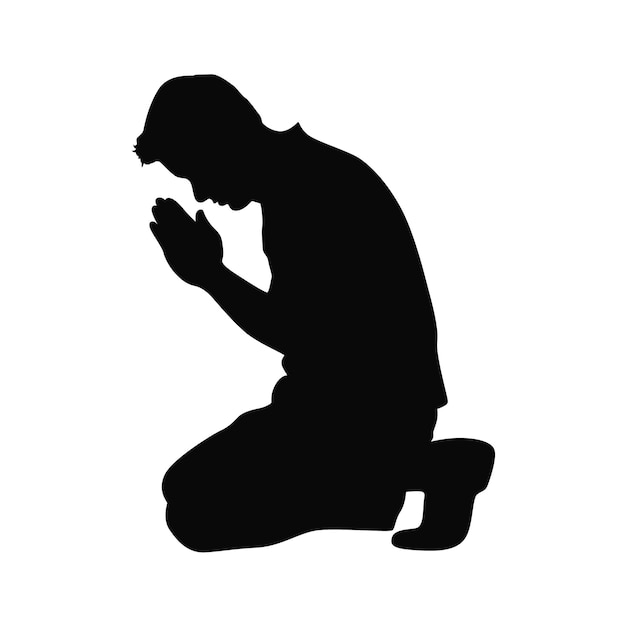 Vector man kneeling and praying silhouette silhouette man is on his knees praying