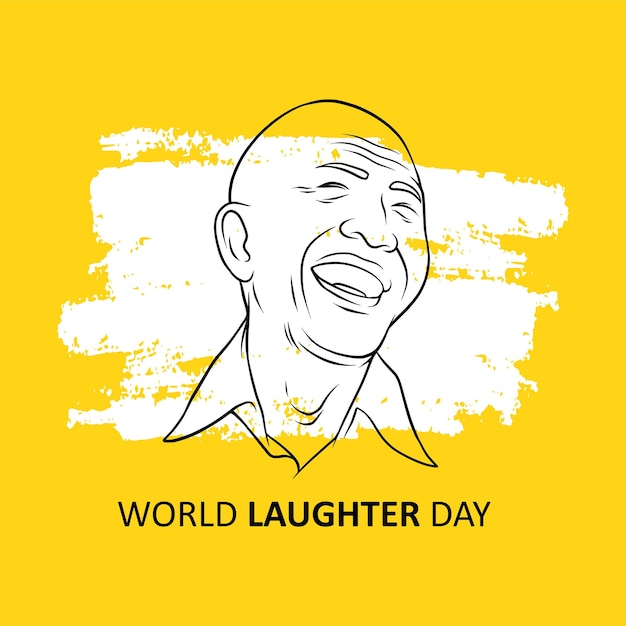 Man laughing for world laughter day on a yellow background line art style