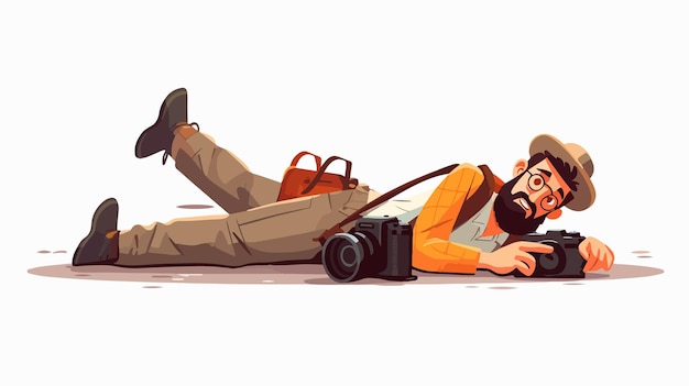 Vector a man laying on the ground with a camera in his hand