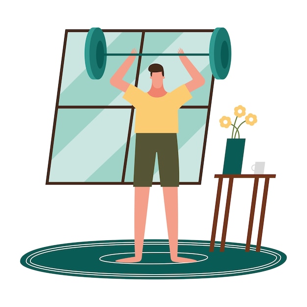 Man lifting weights at home design of Activity and leisure theme.