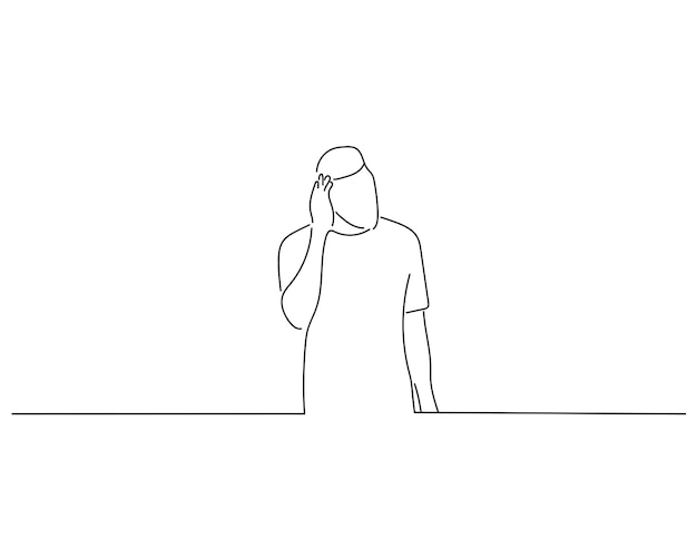 Man listening an hearing sketch or continuous line art illustration