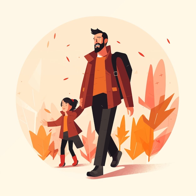 a man and a little girl are walking in the park