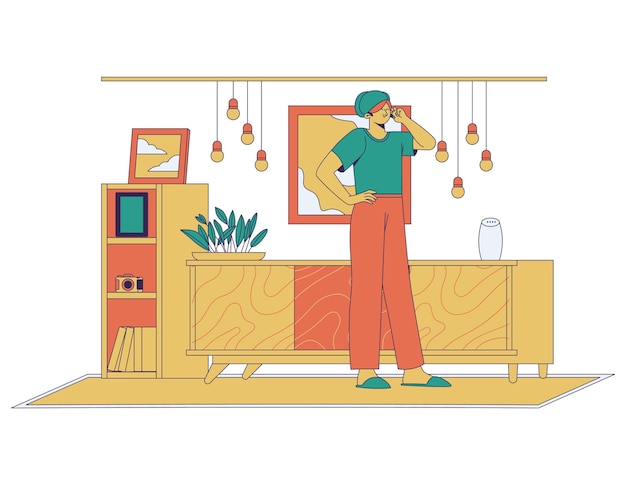 man in the living room icon over white background colorful design vector illustration