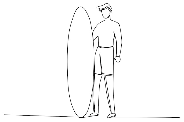 A man looking at the waves before surfing Surfing oneline drawing