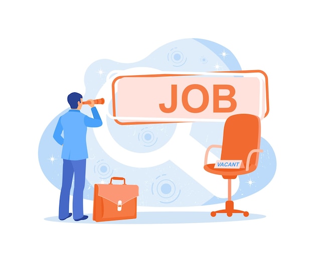 Man looking for work Using binoculars look for empty positions Job Search concept Flat vector illustration