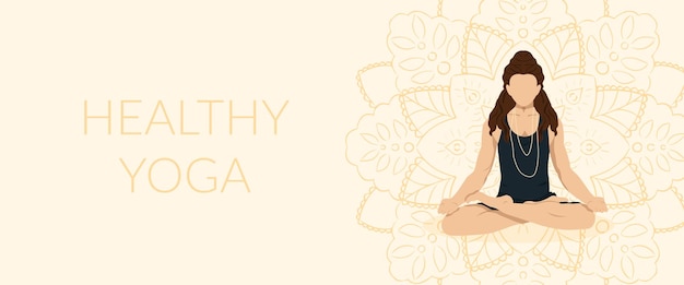 Man in Lotus Position with Long Hair Healthy Yoga Banner