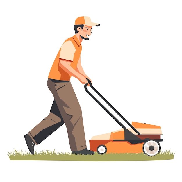 Vector a man mowing the grass with a lawn mower