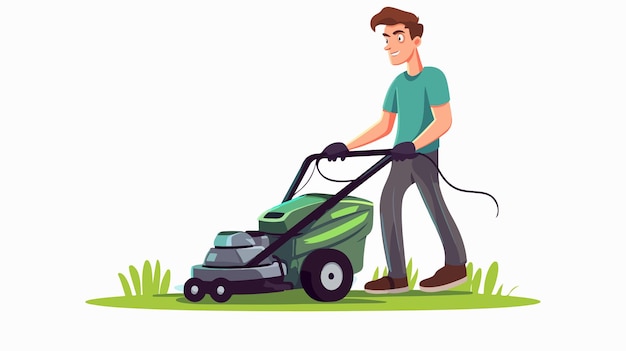 Vector a man mowing the lawn with a lawn mower