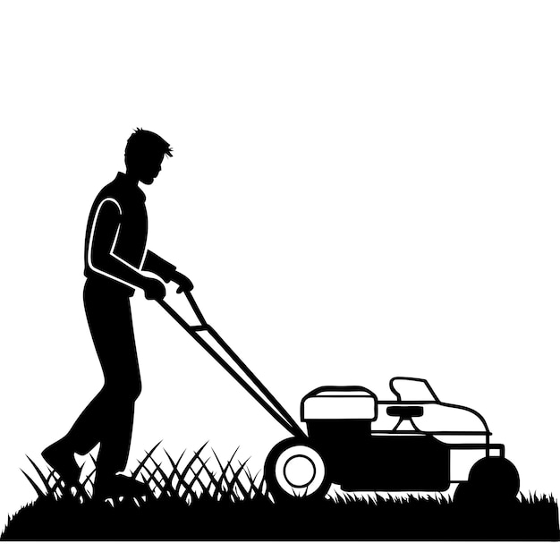 a man mowing the lawn with a lawn mower