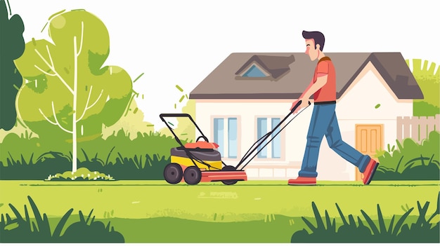 a man mowing the lawn with a lawn mower