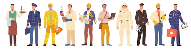 Man occupations and professions cartoon people set