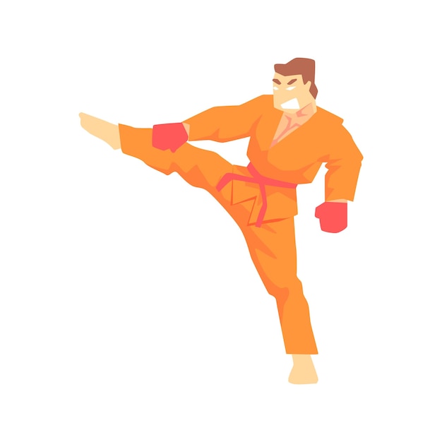 Man In Orange Kimono Taekwondo Martial Arts Fighter Fighting Sports Professional In Traditional Fighting Sportive Clothing