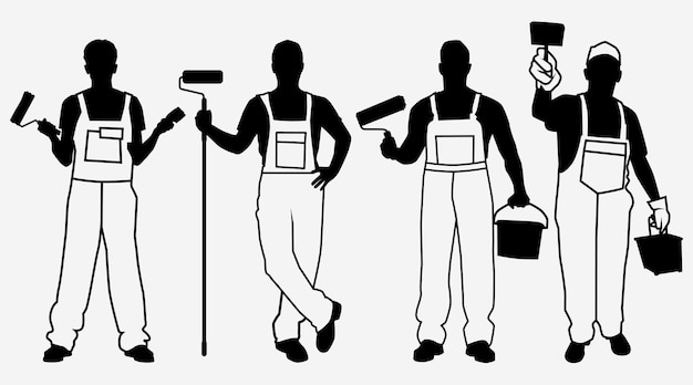 Man painter illustration silhouettes line art