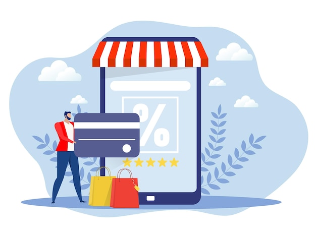 Man paying for purchase through smartphone flat commerce online shopOnline shopping vector