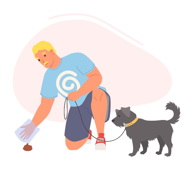 Man picking up dog poop from ground vector