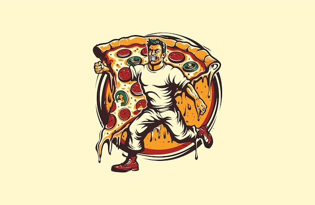 Man pizza logo style icon design template flat vector