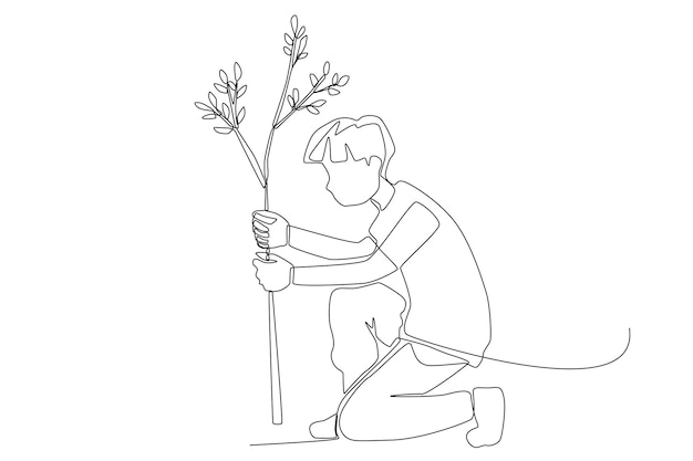 A man plants a tree to stop deforartitation