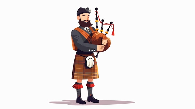 Vector a man playing the bagpipes in a kilt