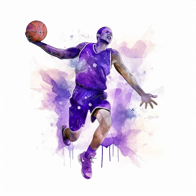 A man playing BasketBall watercolor paint