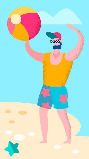 Man Playing Beach Volleyball Flat Illustration