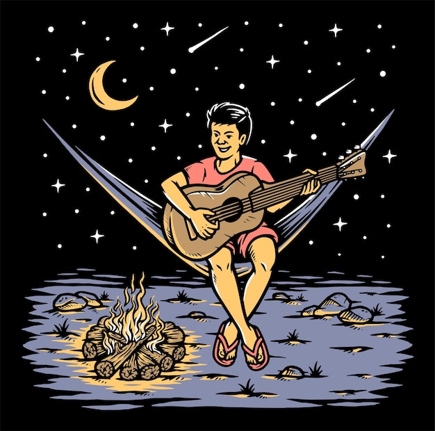 Man playing guitar under the stars