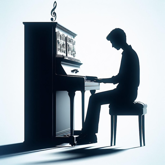 Vector a man playing the piano with a clock on the top