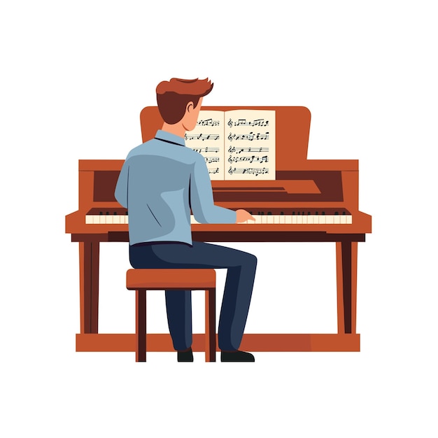 Vector a man playing the piano with sheet music in front of him