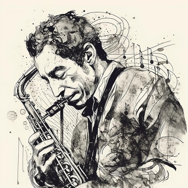 Man playing saxophone illustration style