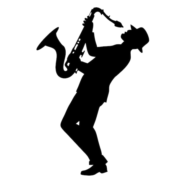 Vector a man playing the saxophone that is black and white