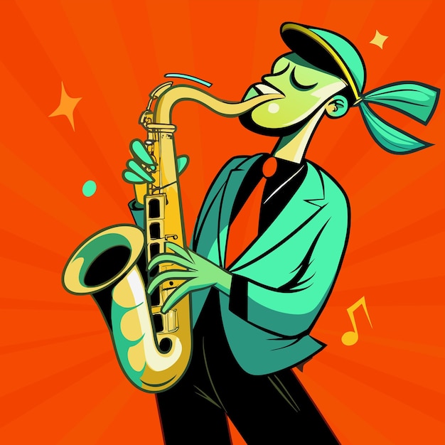 Vector a man playing a saxophone with the words  jazz  on the top