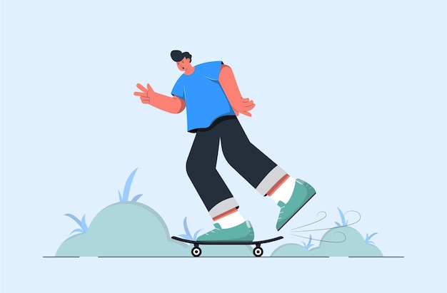 Vector a man playing skateboard concept illustration