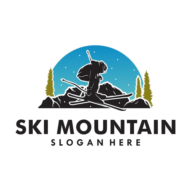 A man playing Ski in the mountain logo design