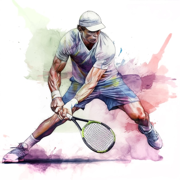 A man playing Tennis watercolor paint