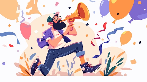 Vector a man playing a trumpet with a beard and a beard