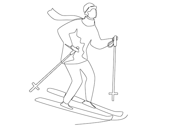 A man plays skiing during the winter holiday