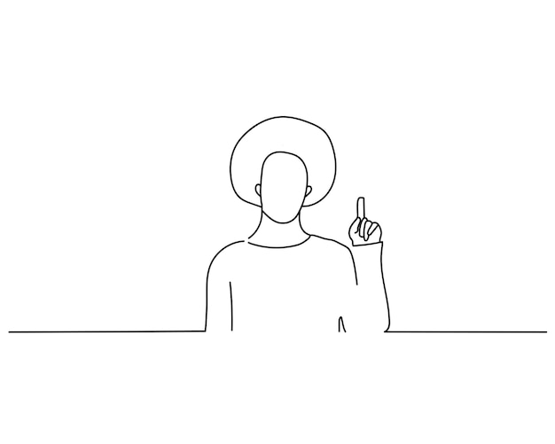 Man pointing up with finger sketch or continuous line art illustration